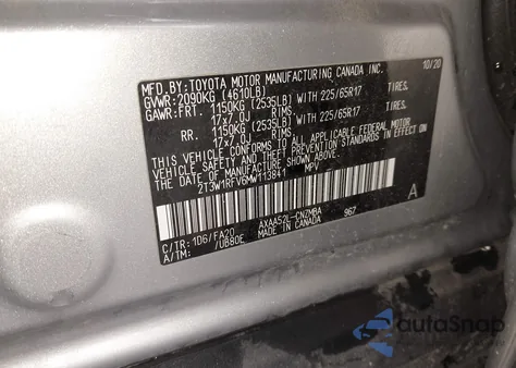 2021 Toyota Rav4 Xle z USA, uszkodzony, nr VIN 2T3W1RFV6MW113841